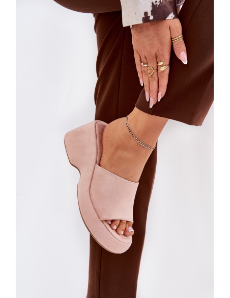 Eco Suede Women's Slippers On Platform And Wedge Pink Afisal