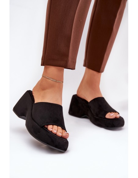 Eco Suede Women's Slippers On Platform And Wedge Black Afisal