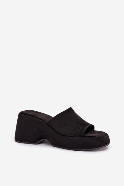 Eco Suede Women's Slippers On Platform And Wedge Black Afisal 2