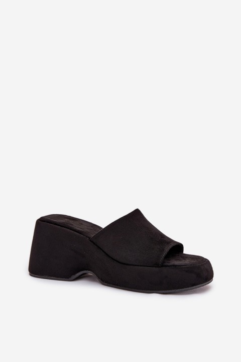 Eco Suede Women's Slippers On Platform And Wedge Black Afisal