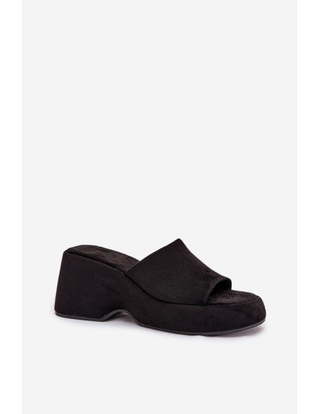 Eco Suede Women's Slippers On Platform And Wedge Black Afisal