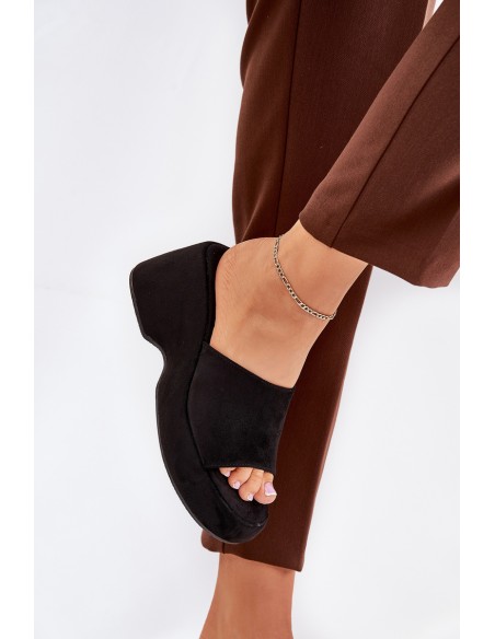 Eco Suede Women's Slippers On Platform And Wedge Black Afisal