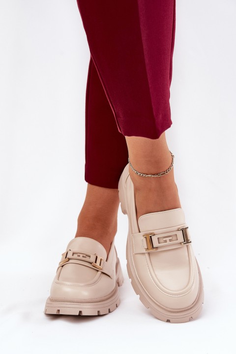 Women's Moccasins Made Of Eco Leather Beige Lomnela