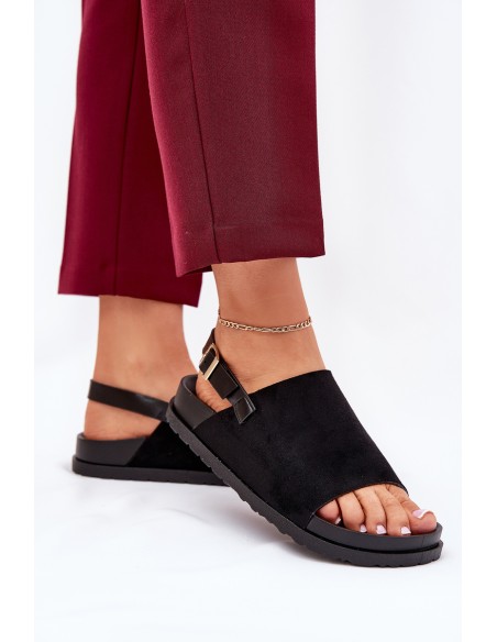 Women's Sandals Made Of Eco Suede On Platform Black Migola