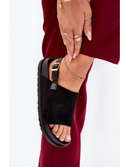 Women's Sandals Made Of Eco Suede On Platform Black Migola