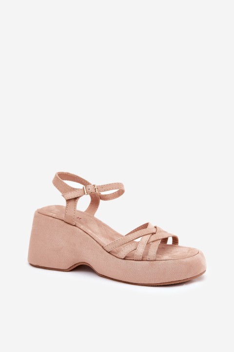 Platforminiai ir pleištiniai sandalai, pagaminti iš ekologiškos zomšos smėlio spalvos Nendal