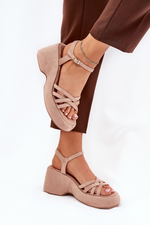 Platform And Wedge Sandals Made Of Eco Suede Beige Nendal