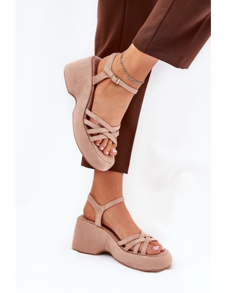 Platform And Wedge Sandals Made Of Eco Suede Beige Nendal