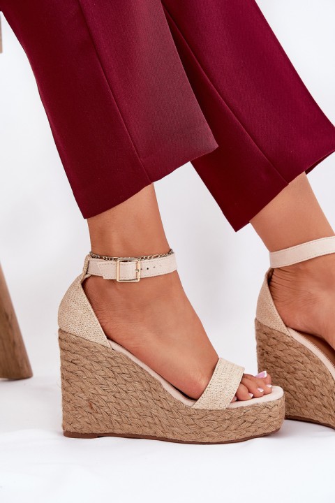 Wedge Sandals For Women With Braiding Beige Adelio