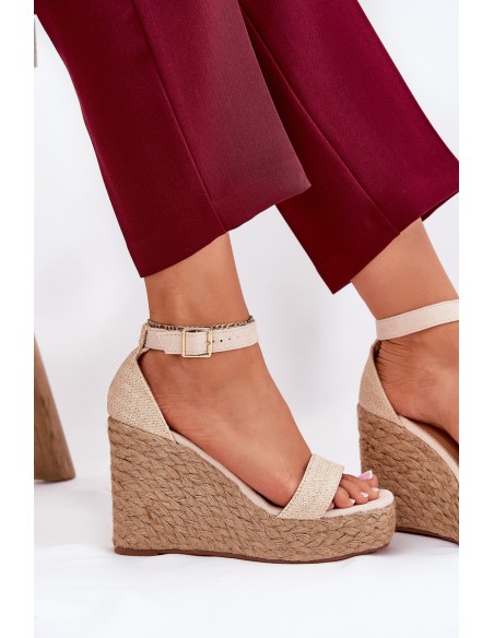 Wedge Sandals For Women With Braiding Beige Adelio