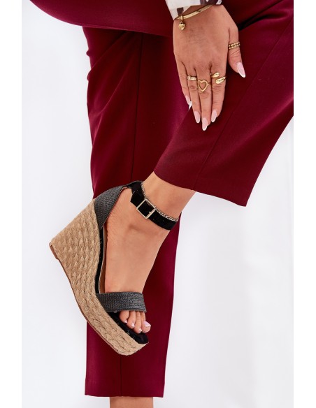 Women's Wedge Sandals With Braiding Black Adelio