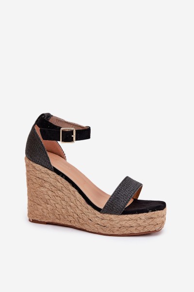 Women's Wedge Sandals With Braiding Black Adelio 2