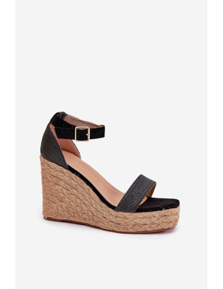 Women's Wedge Sandals With Braiding Black Adelio
