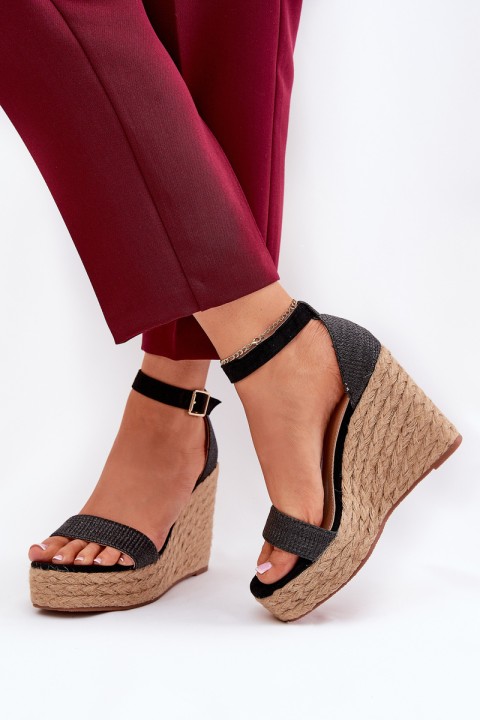 Women's Wedge Sandals With Braiding Black Adelio