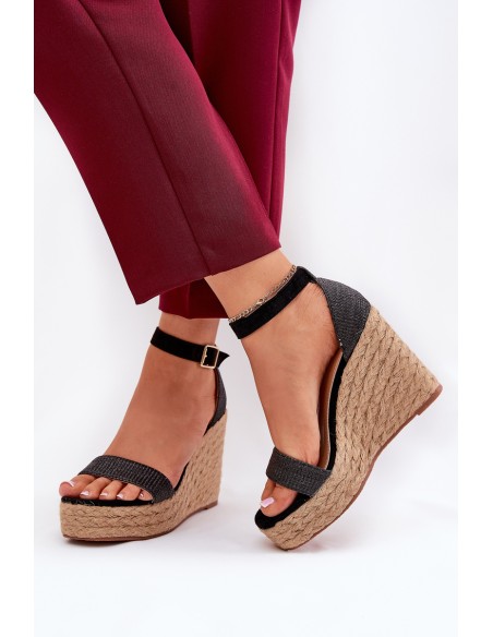 Women's Wedge Sandals With Braiding Black Adelio