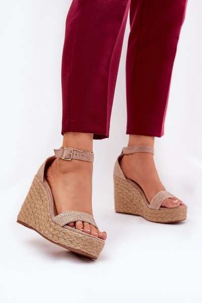 Wedge Sandals For Women With Braiding Khaki Adelio