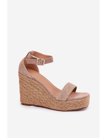 Pleištiniai sandalai moterims su pinti chaki Adelio