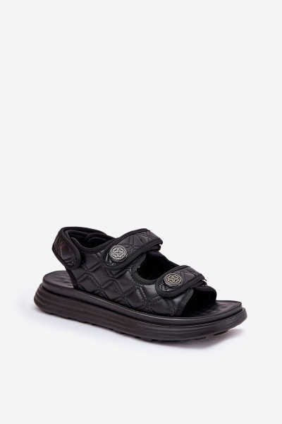 Women Sandals With Decorative Details On Velcro Black Zoliner 2