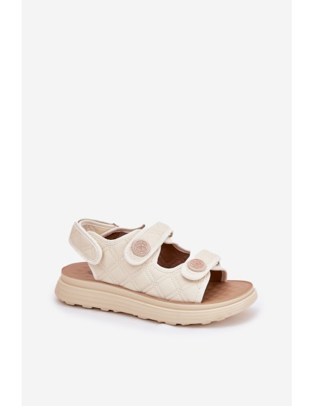 Moteriški sandalai su dekoratyvinėmis detalėmis ant Velcro smėlio spalvos Zoliner