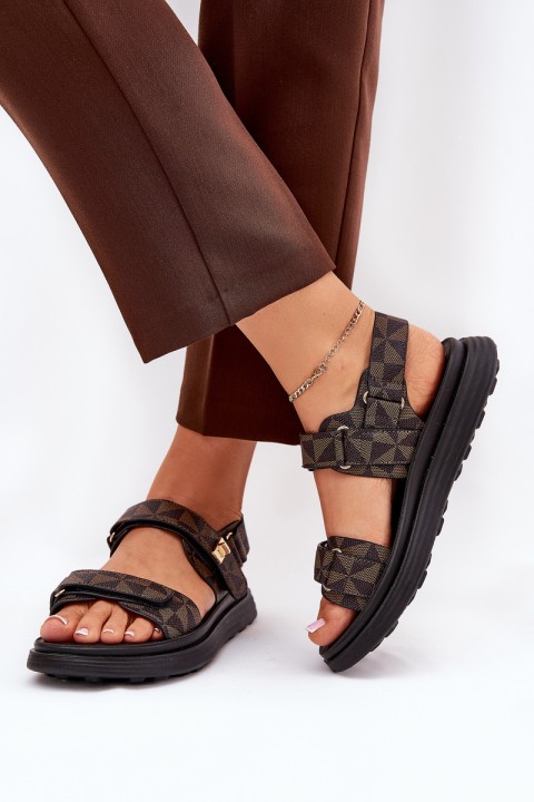Fabric Women's Platform Sandals Black-Brown Leriot