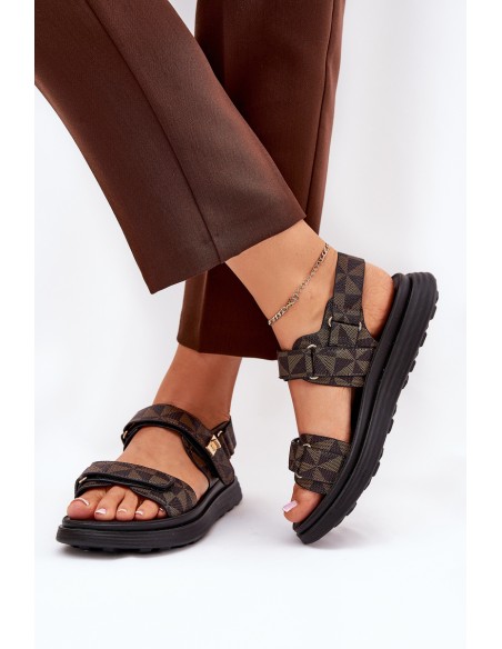 Fabric Women's Platform Sandals Black-Brown Leriot