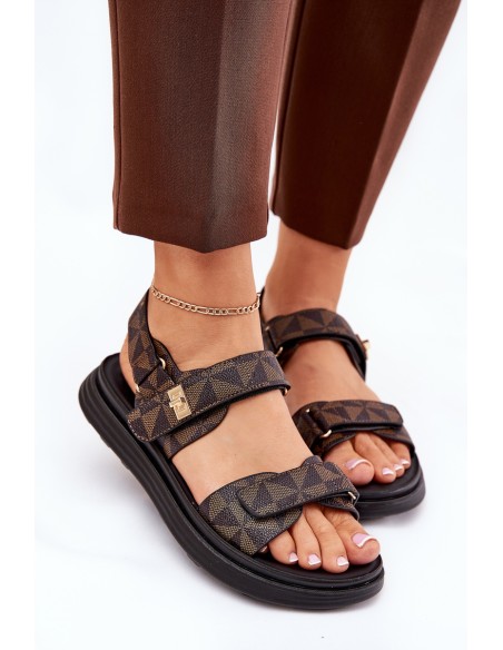 Fabric Women's Platform Sandals Black-Brown Leriot