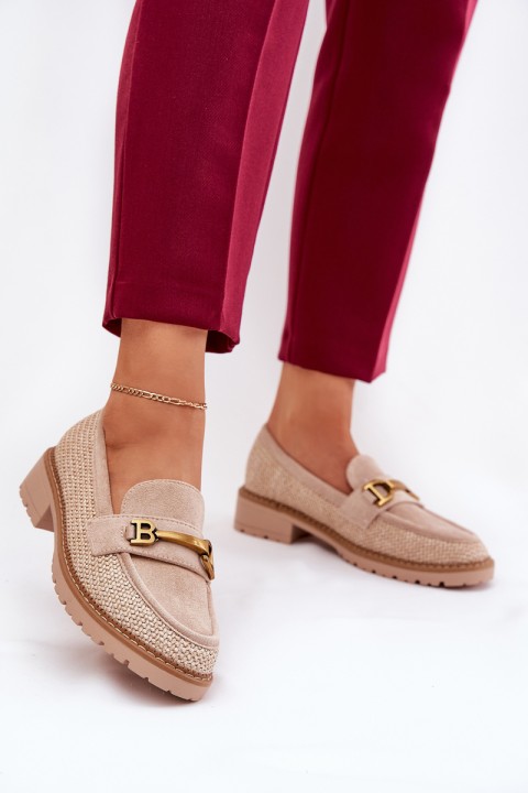 Women s moccasins with braid and gold detail beige Seffolia