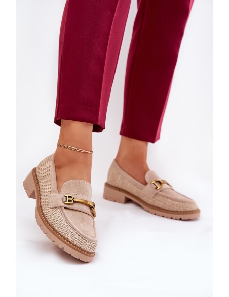 Women s moccasins with braid and gold detail beige Seffolia