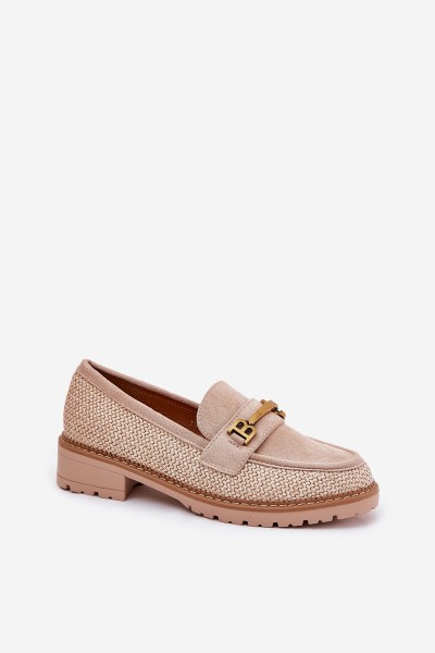 Women s moccasins with braid and gold detail beige Seffolia 2