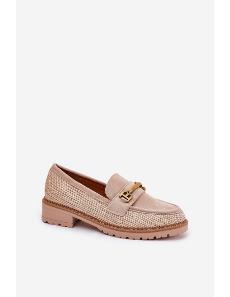 Women s moccasins with braid and gold detail beige Seffolia