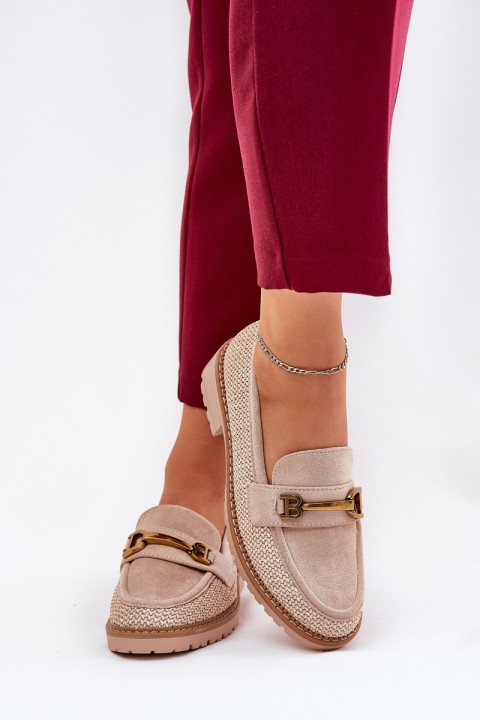 Women s moccasins with braid and gold detail beige Seffolia