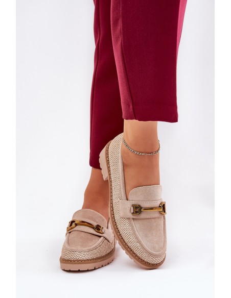Women s moccasins with braid and gold detail beige Seffolia