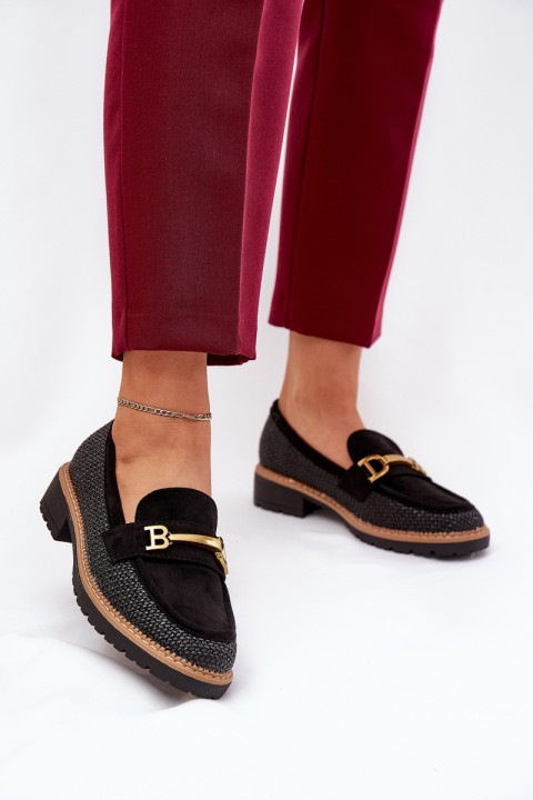 Women's Moccasins With Weave And Gold Detail Black Seffolia