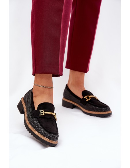 Women's Moccasins With Weave And Gold Detail Black Seffolia