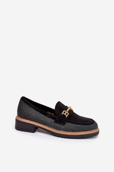 Women's Moccasins With Weave And Gold Detail Black Seffolia 2