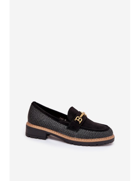 Women's Moccasins With Weave And Gold Detail Black Seffolia