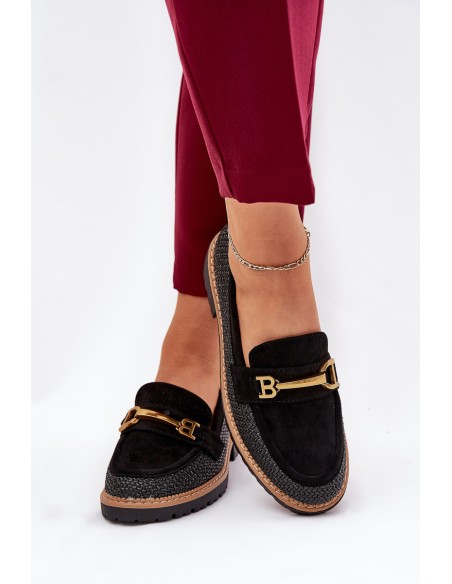 Women's Moccasins With Weave And Gold Detail Black Seffolia