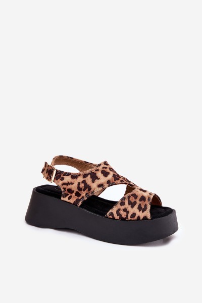 Moteriški sandalai su leopardo raštu ant platformos Eco Suede Brown Karonia 2