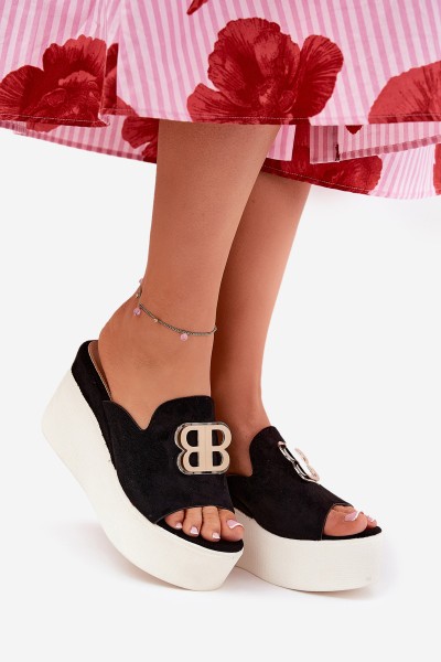 Platform And Wedge Sandals With Decoration Black Tanonea