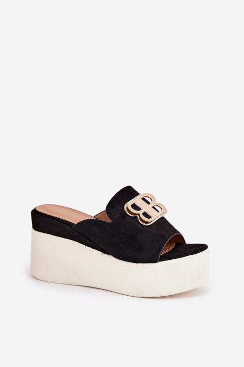 Platform And Wedge Sandals With Decoration Black Tanonea