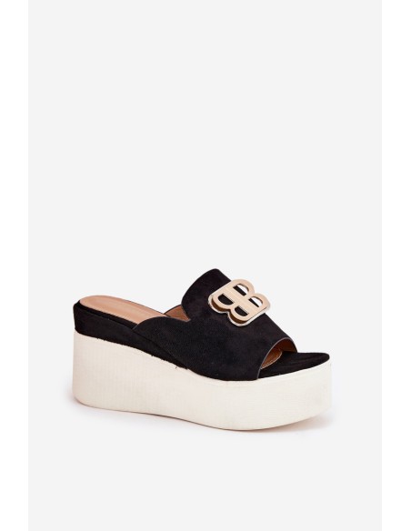 Platforminiai ir pleištiniai sandalai su dekoracija Juoda Tanonea