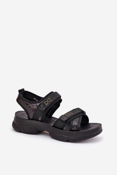 Ladies Sandals With Sequins With Velcro Black Gonev 2