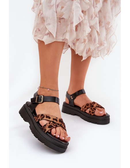Ladies platform sandals in leopard print brown Gevinniser