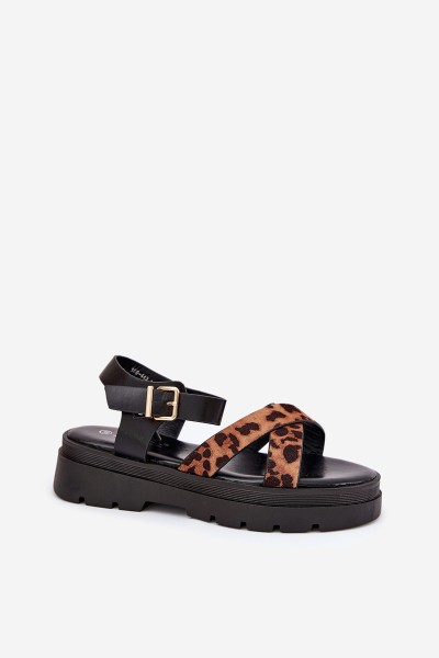 Ladies platform sandals in leopard print brown Gevinniser 2