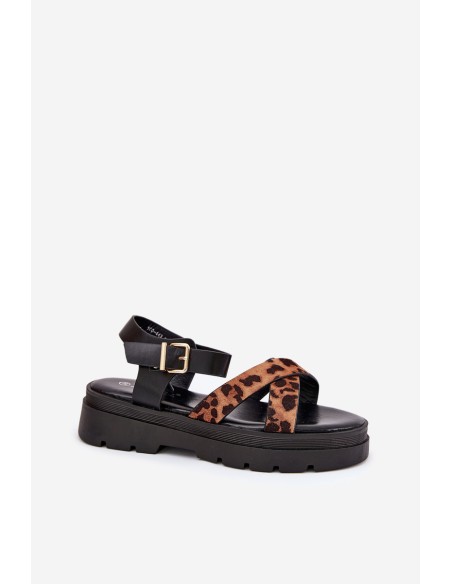 Ladies platform sandals in leopard print brown Gevinniser