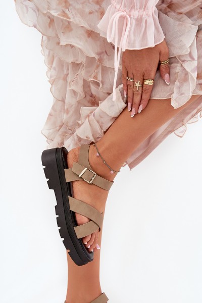 Women's Platform Sandals Made of Eco Leather Khaki Gevinniser