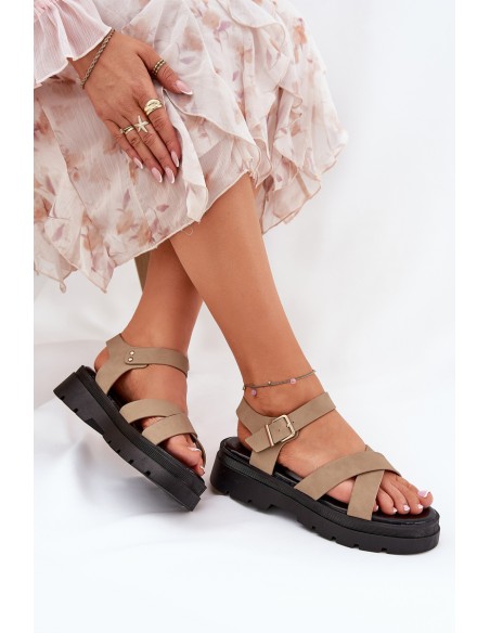 Moteriški sandalai su platforma, pagaminti iš ekologiškos odos chaki spalvos Gevinniser