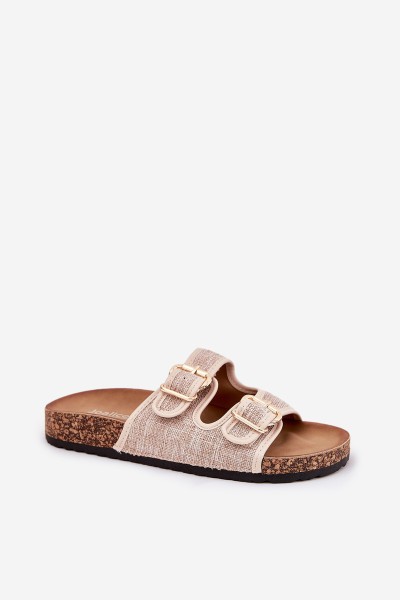 Women'S Fabric Slippers On Cork Platform With Buckles Beige Osoffe 2