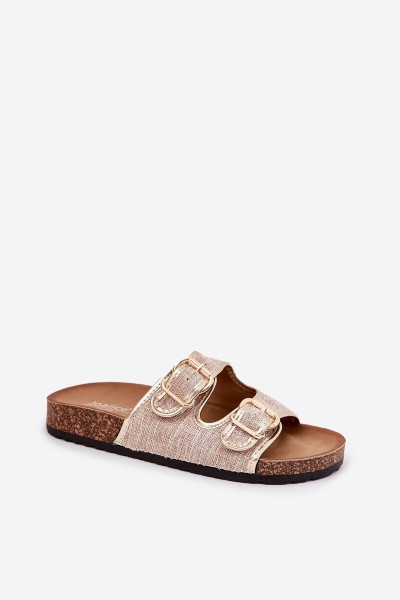 Women's Fabric Slippers On Cork Platform With Buckles Gold Osoffe 2