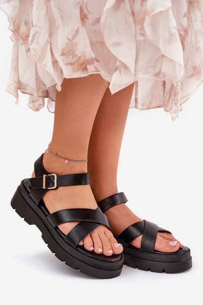 Ladies Platform Sandals Made Of Eco Leather Black Gevinniser